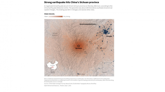 Pusat gempa di Sichuan China.