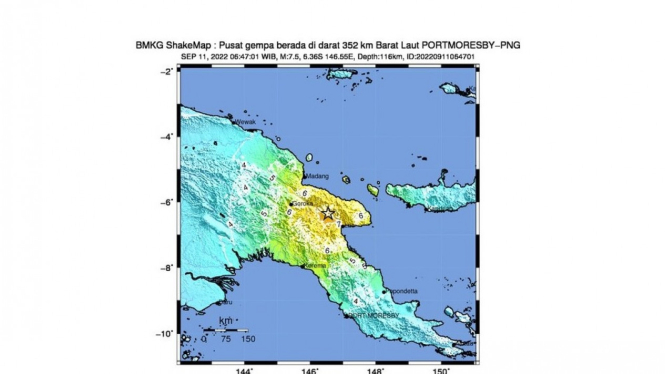 Pusat gempa di Papua Nugini.
