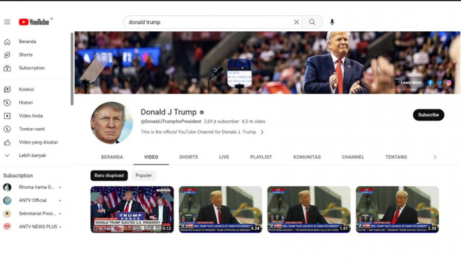 Akun YouTube Donald Trump Dipulihkan