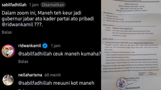 Screenshoot komentar Sabil pada Ridwan Kamil dan Surat Keputusan