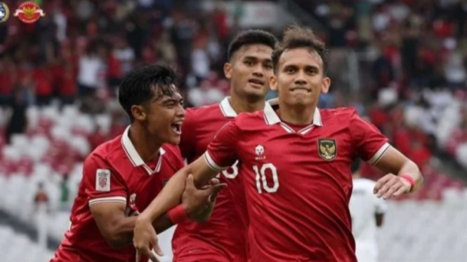 Timnas Indonesia saat merayakan gol Egy