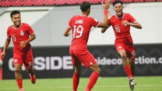 Pemain Timnas Singapura saat merayakan Gol