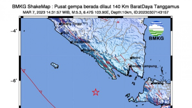 Gempa Tektonik Magnitudo 5,3 Guncang Tanggamus Lampung