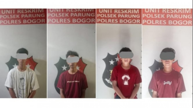 Para pelaku pengeroyokan dan pembacokan pelajar di Kabupaten Bogor.