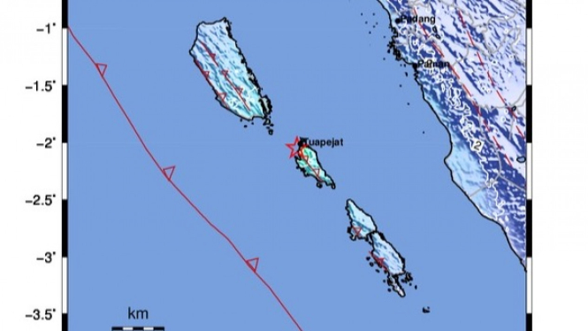 Peta Guncangan Gempa 5.1 Mentawai