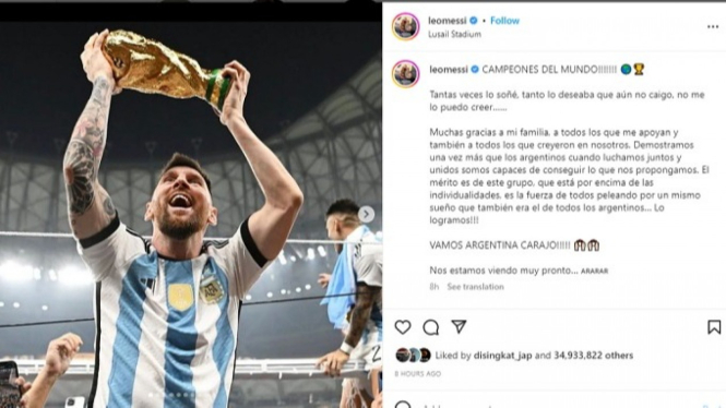 Postingan Messi di instagram disukai hampir 35 juta orang